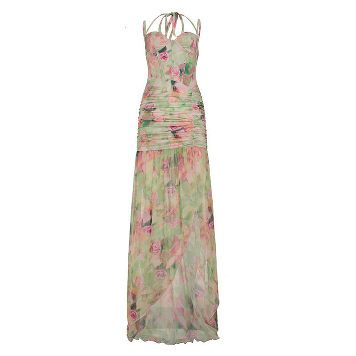 Langes geblümtes Damenkleid im eleganten Stil - Carla