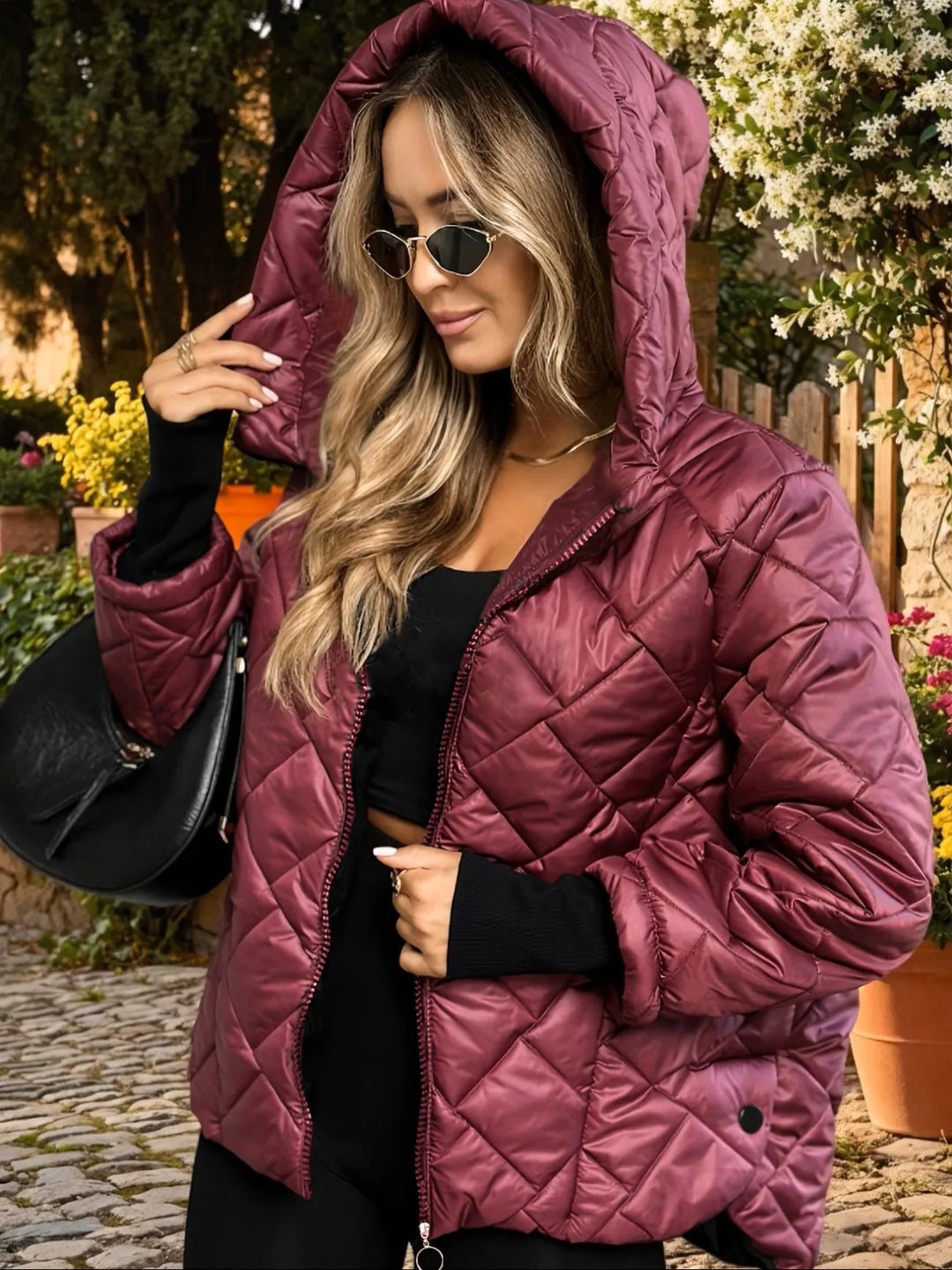 Gesteppte Damenjacke mit Kapuze und Reißverschluss - Elina