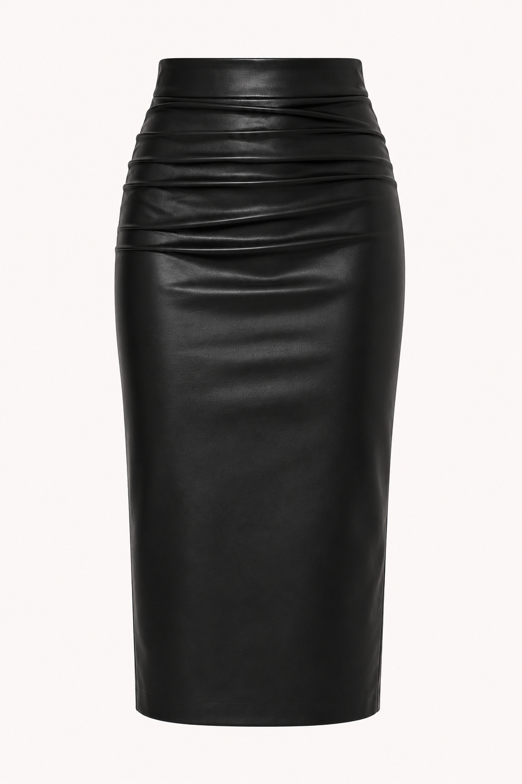 PU-Midirock für Damen mit hoher Taille und Raffung – Siglinde