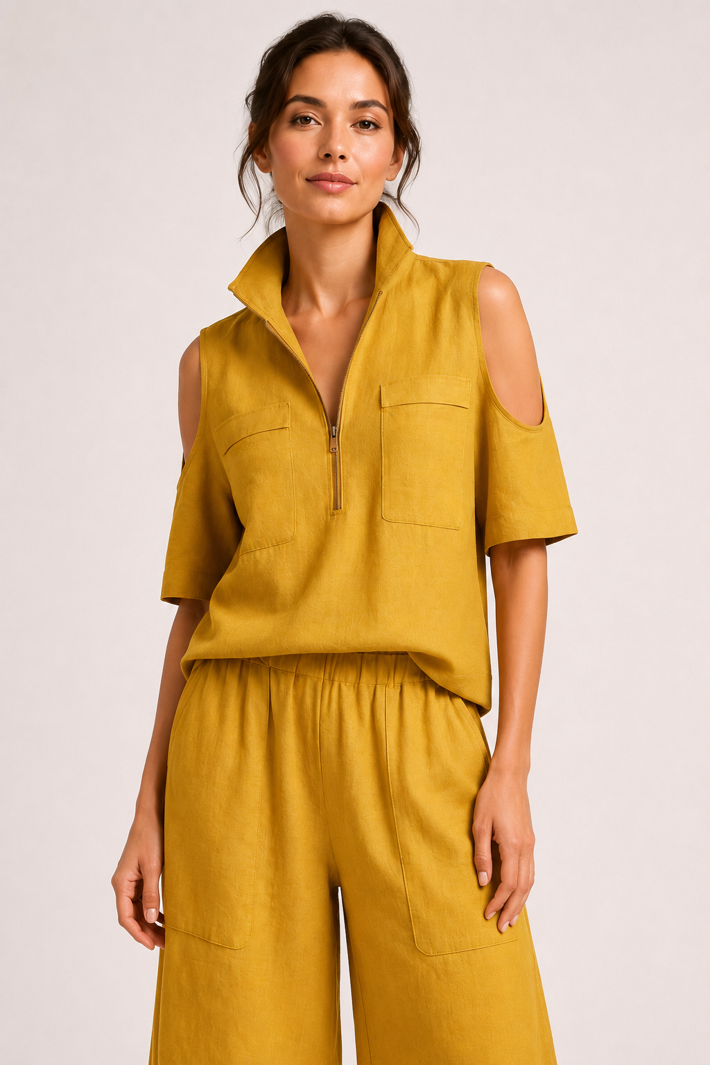 Damen-Set aus einer Bluse mit offenen Schultern und einer weiten Hose – Irmela