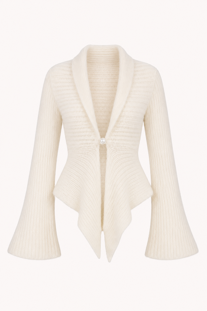 Damen-Strickcardigan mit V-Ausschnitt und ausgestelltem Ärmel – Gundula