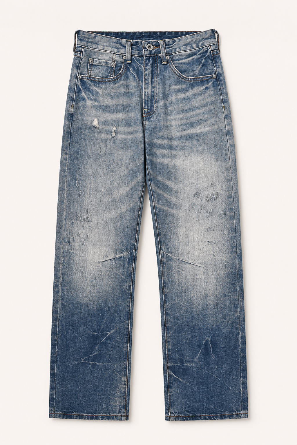 Herrenjeans mit geradem Bein, Waschoptik und Abnutzungsspuren – Wigbert