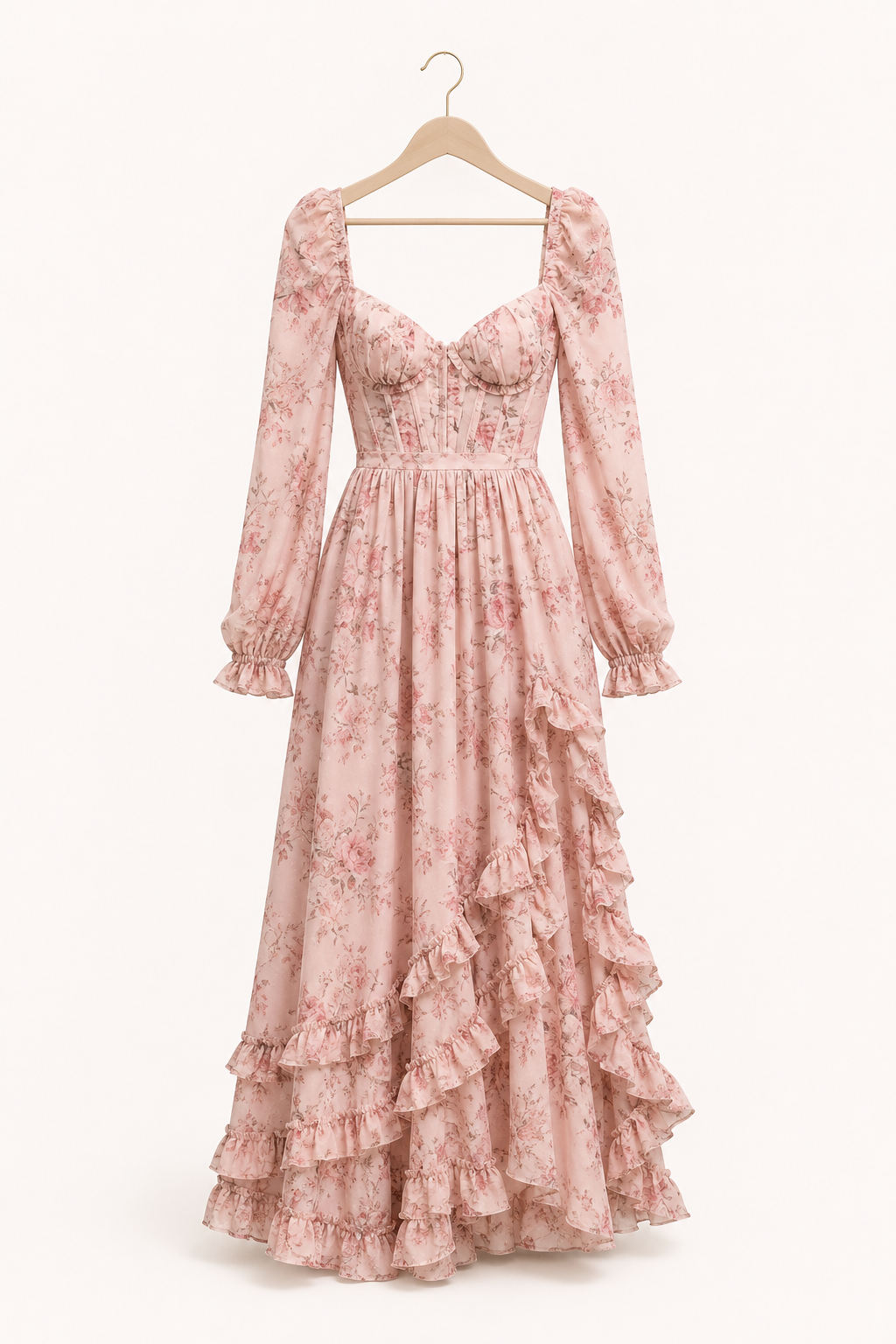 Langes elegantes geblümtes langärmeliges Kleid für Frauen - Romy
