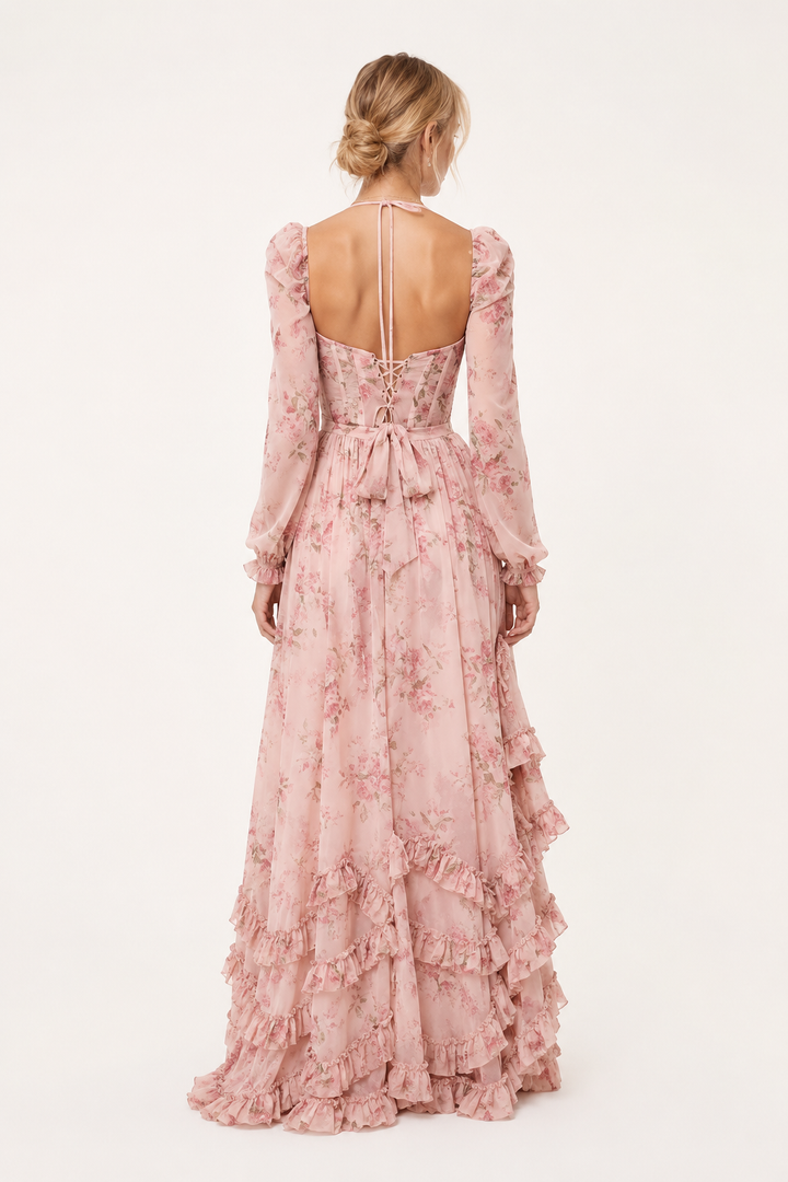 Langes elegantes geblümtes langärmeliges Kleid für Frauen - Romy