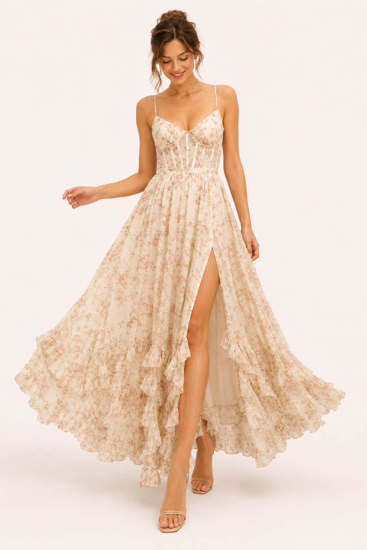 Langes elegantes geblümtes Partykleid - Elara