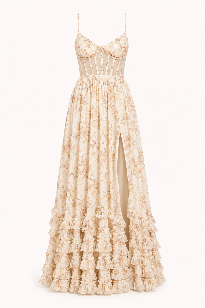 Langes elegantes geblümtes Partykleid - Elara
