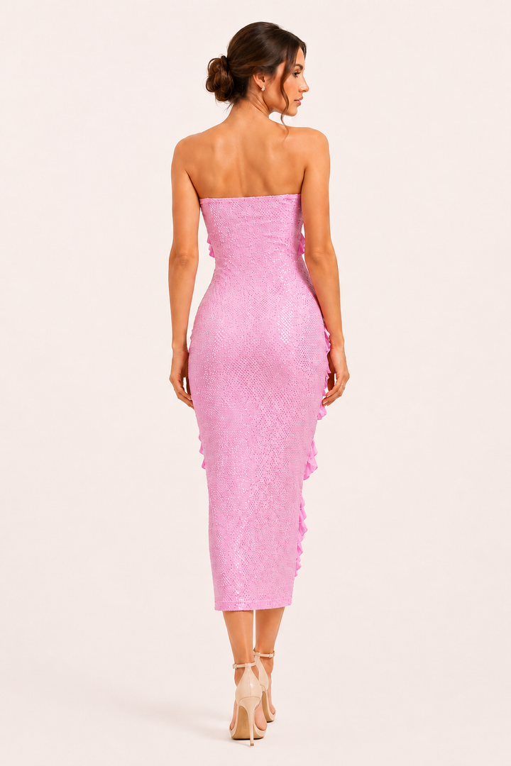 Trägerloses Midikleid für Damen mit Rüschen - Yina