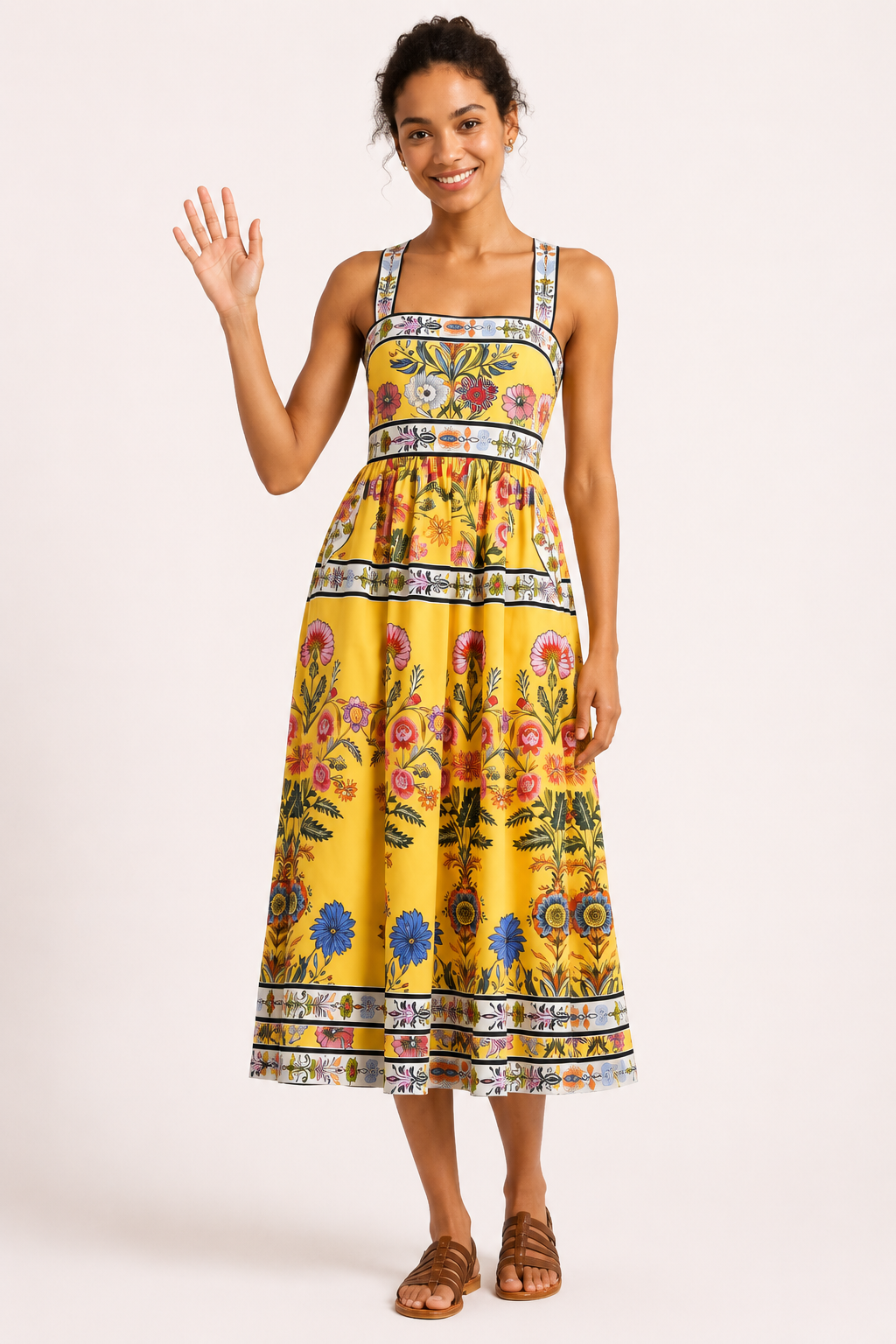 Midikleid mit Blumenmuster und hoher Taille für Frauen - Nele