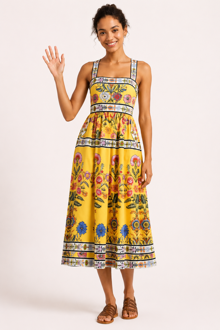 Midikleid mit Blumenmuster und hoher Taille für Frauen - Nele