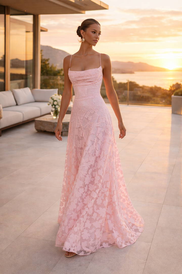 Langes elegantes trägerloses Kleid mit geradem Ausschnitt - Lily