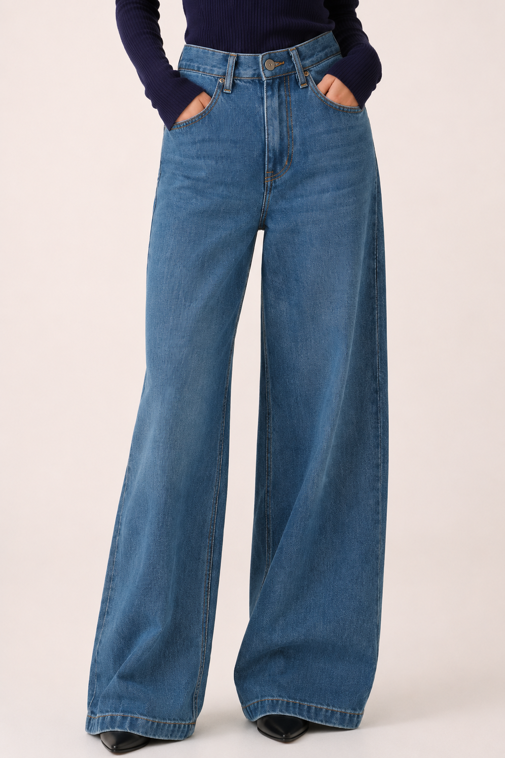 Baggy-Jeans für Damen mit hoher Taille, weitem Bein und geradem Schnitt – Freja