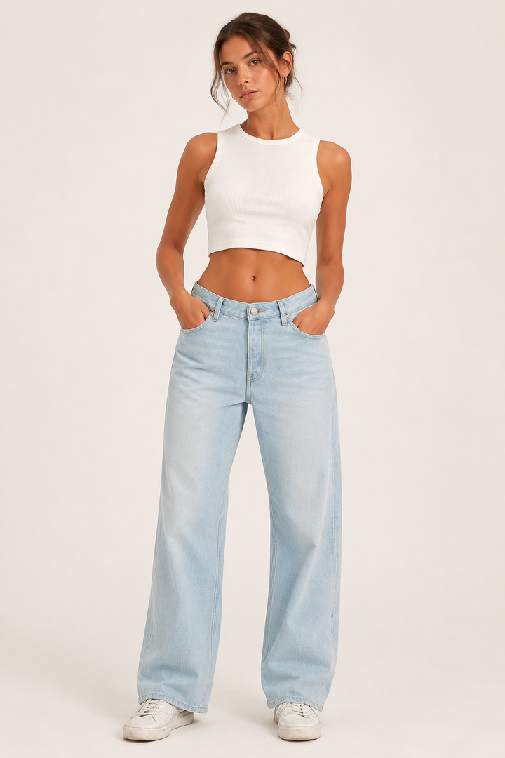 Baggy-Jeans für Damen mit hoher Taille, weitem Bein und geradem Schnitt – Marlene
