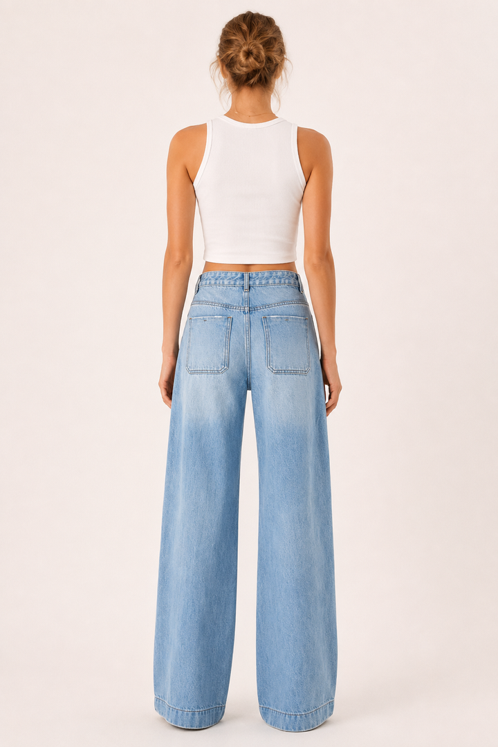 Baggy-Jeans für Damen mit hoher Taille, weitem Bein und geradem Schnitt – Marlene