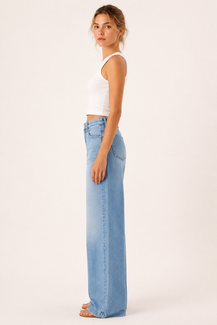 Baggy-Jeans für Damen mit hoher Taille, weitem Bein und geradem Schnitt – Marlene