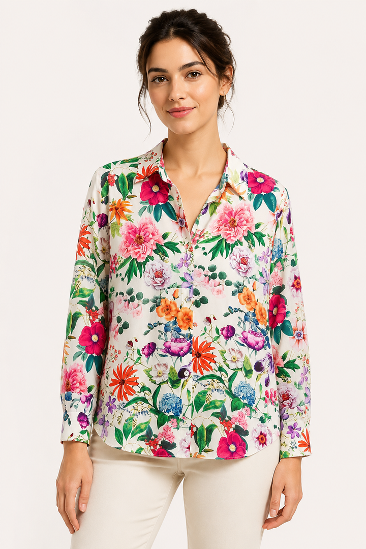 Langärmelige Damenbluse mit Blumenmuster - Katrin