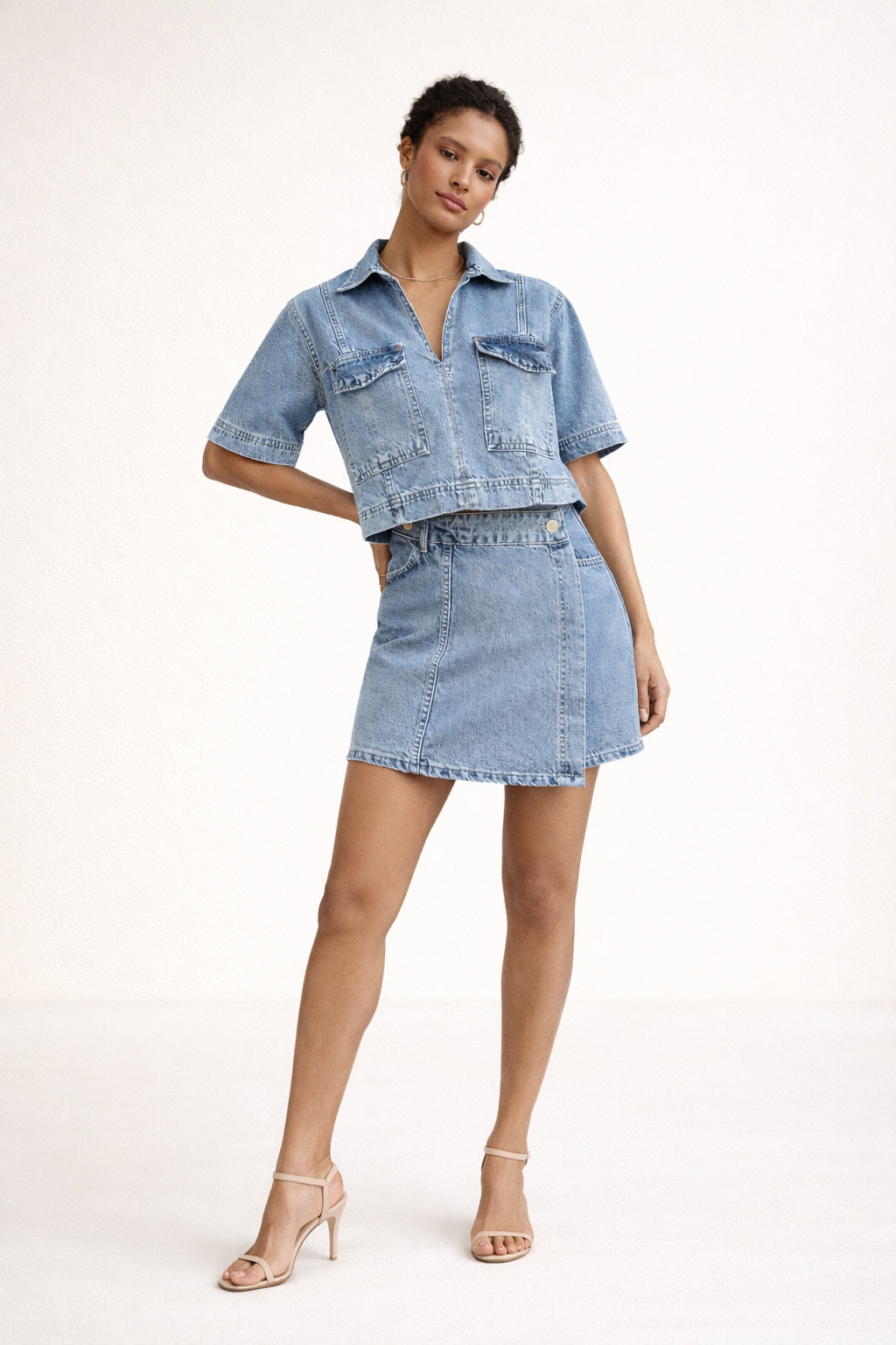 Damen Denim Sommer Set kurzer Rock kurzer Rock kurze Ärmel Denim Top - Arisha