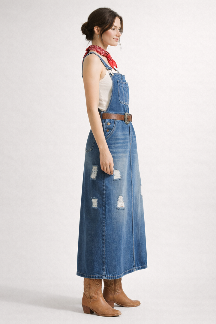 Damen Denim Latzhose Kleid lässig Midi Design - Carla