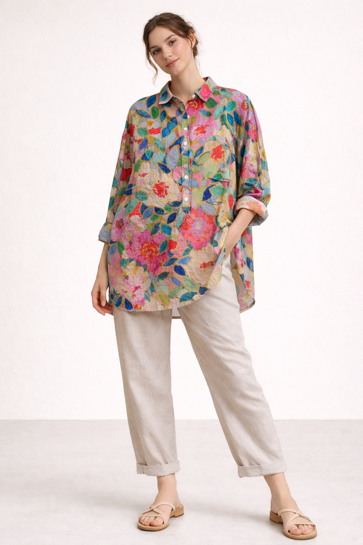 Damen Bluse langarm lässig Sommer Druck - Gerlinde