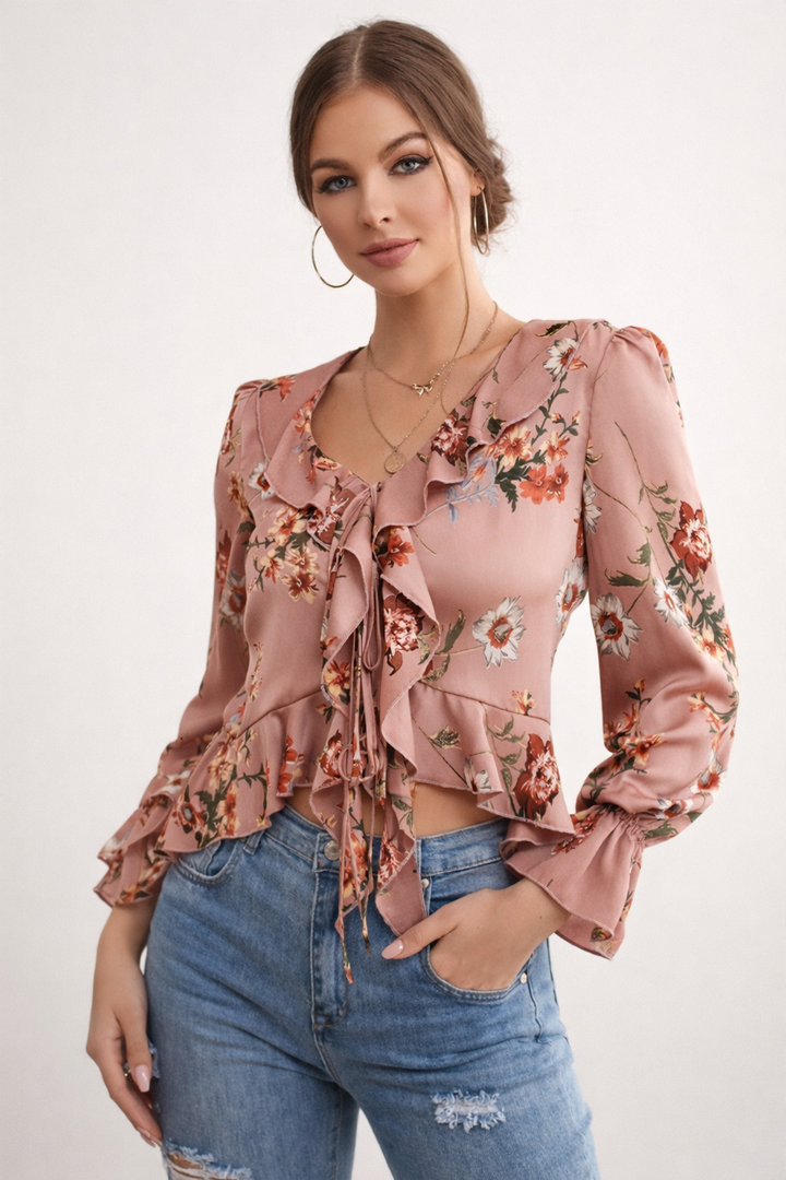 Damenbluse mit Blumendruck und Rüschen - Lily