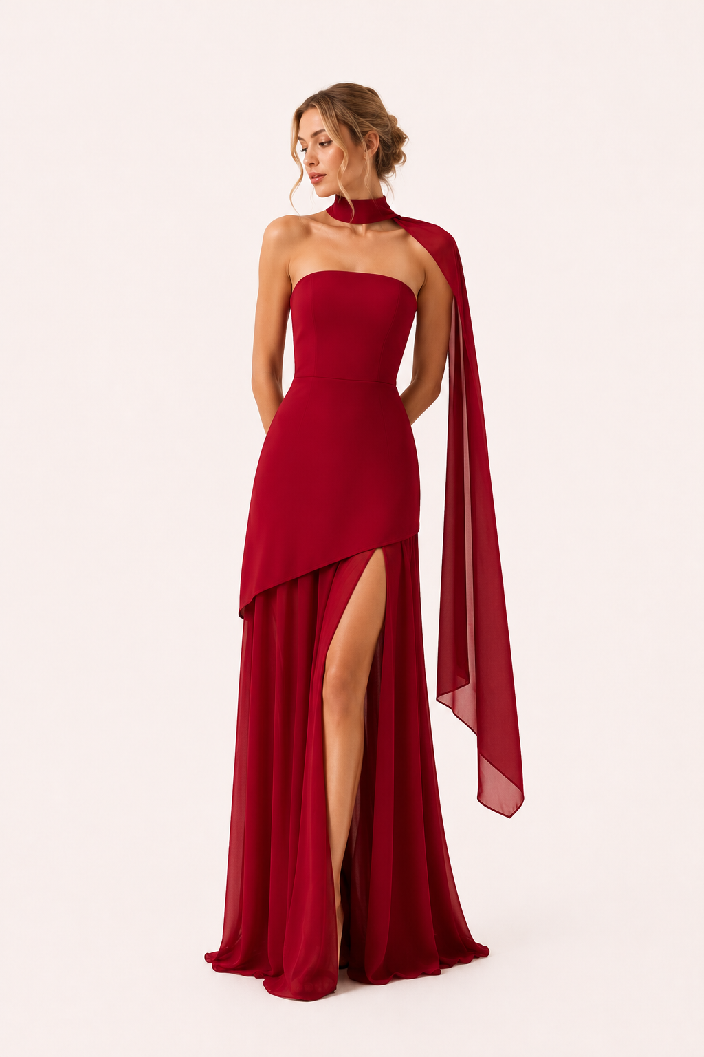 Elegantes, langes Brautjungfernkleid mit hohem Schlitz – Sabine