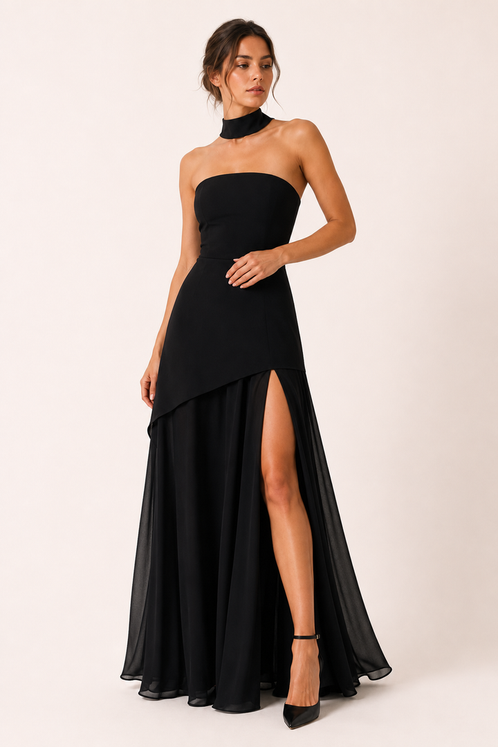 Elegantes, langes Brautjungfernkleid mit hohem Schlitz – Sabine