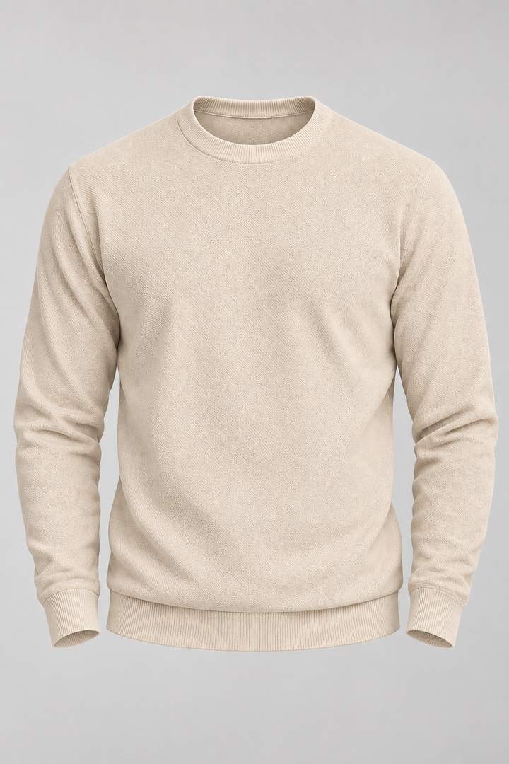 Herrenpullover mit Rundhalsausschnitt, glatter Strick und langen Ärmeln – Nikolai