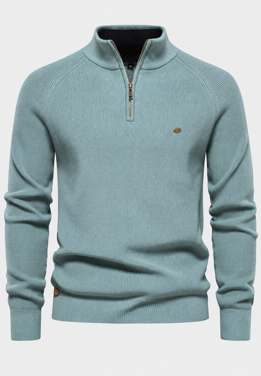 Herrenpullover mit halbem Reißverschluss, Stehkragen und Raglanärmeln – Aurel