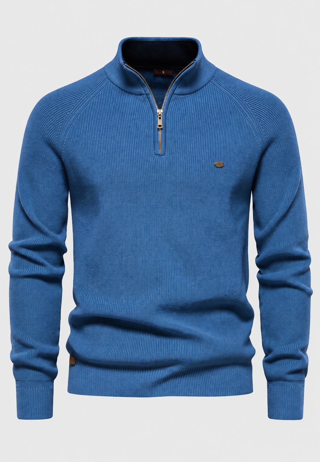 Herrenpullover mit halbem Reißverschluss, Stehkragen und Raglanärmeln – Aurel
