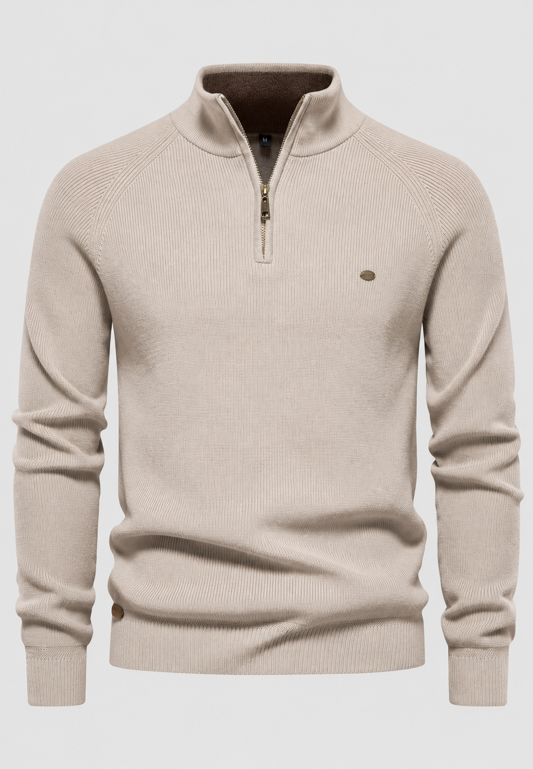 Herrenpullover mit halbem Reißverschluss, Stehkragen und Raglanärmeln – Aurel