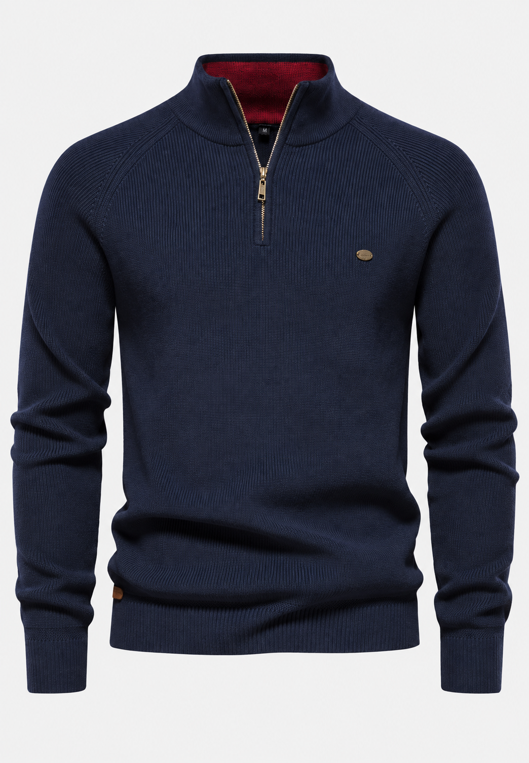 Herrenpullover mit halbem Reißverschluss, Stehkragen und Raglanärmeln – Aurel