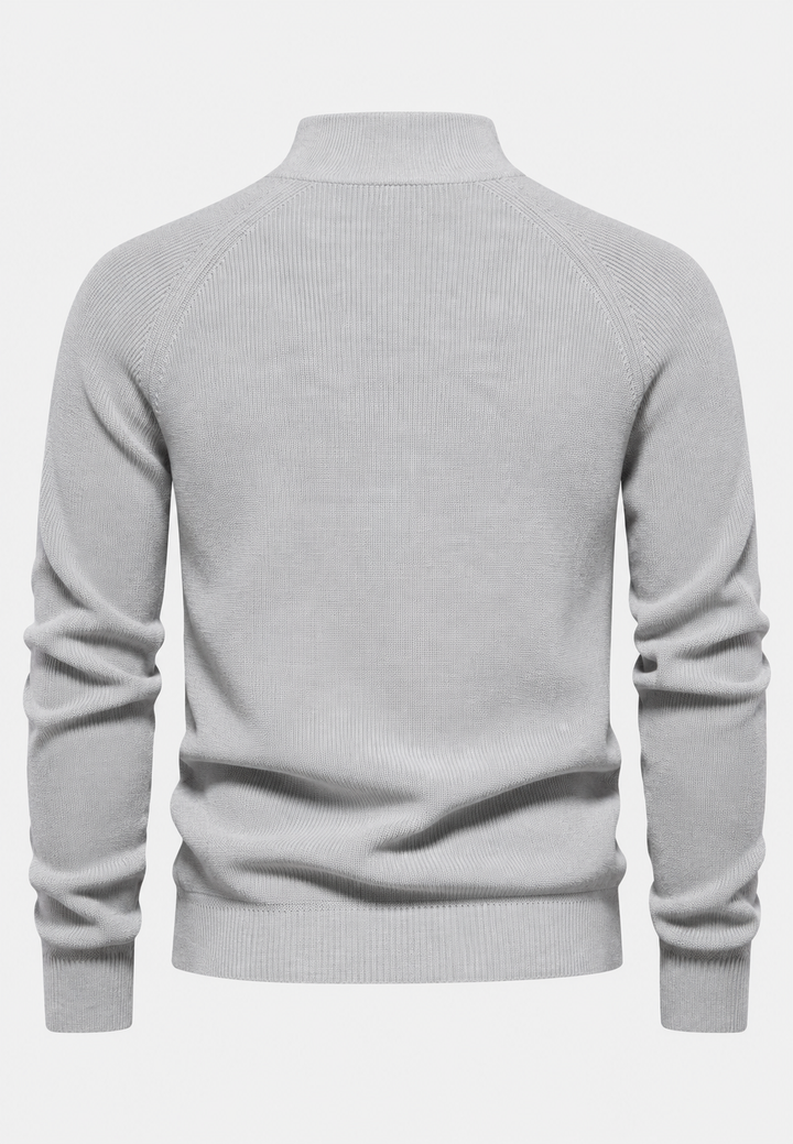 Herrenpullover mit halbem Reißverschluss, Stehkragen und Raglanärmeln – Aurel