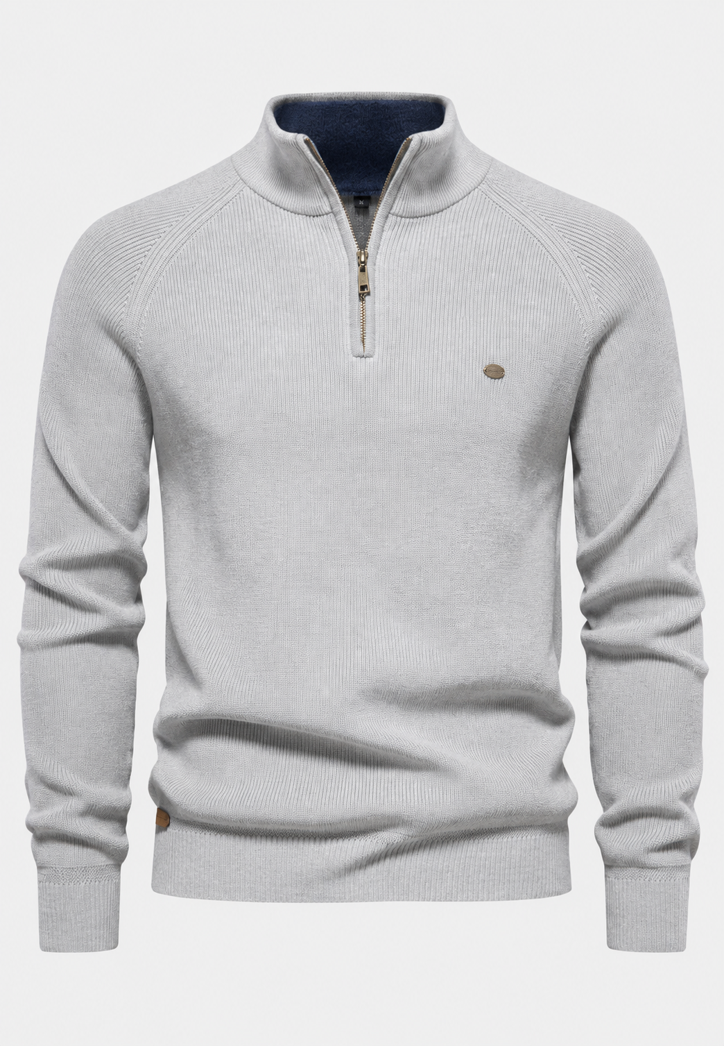 Herrenpullover mit halbem Reißverschluss, Stehkragen und Raglanärmeln – Aurel