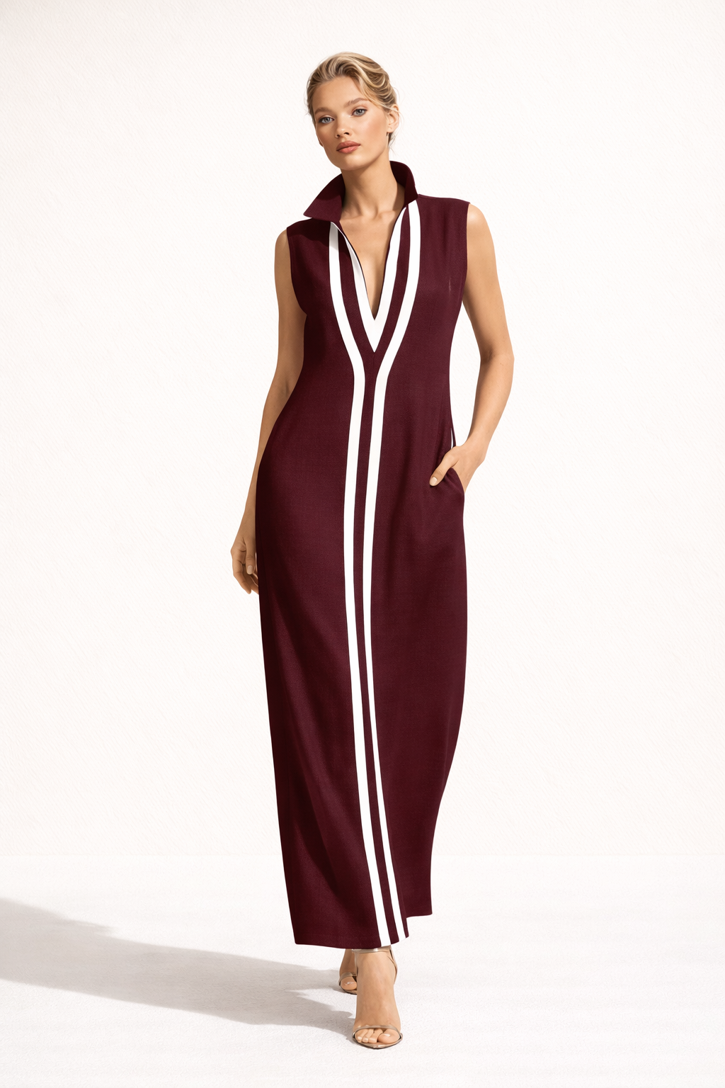 Langes Damenkleid mit V-Ausschnitt - Sigrid