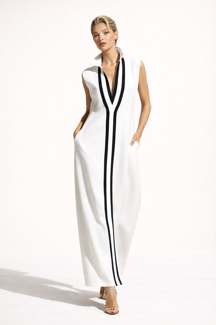 Langes Damenkleid mit V-Ausschnitt - Sigrid