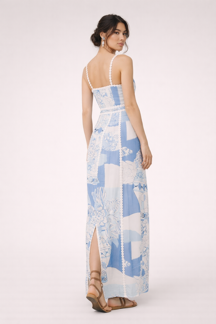 Bedrucktes Maxikleid mit Spitze und Trägern für Frauen - Isabella