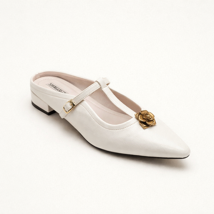 Damen Mary Jane Schuhe elegant spitze Zehe Gold Detail - Floriane