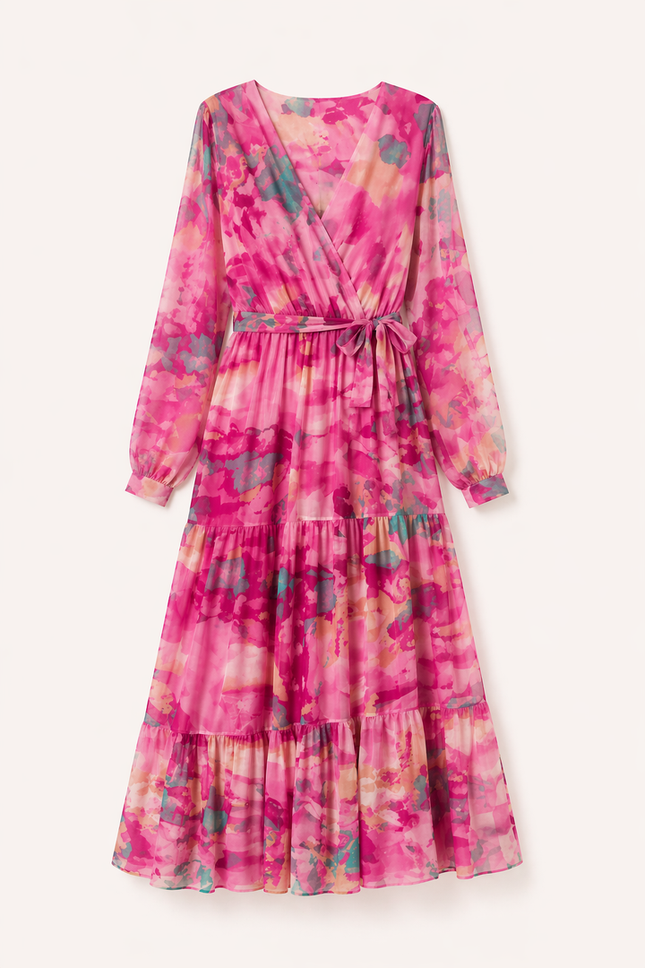 Florales Midikleid mit langen Ärmeln Frühling Frau - Paola