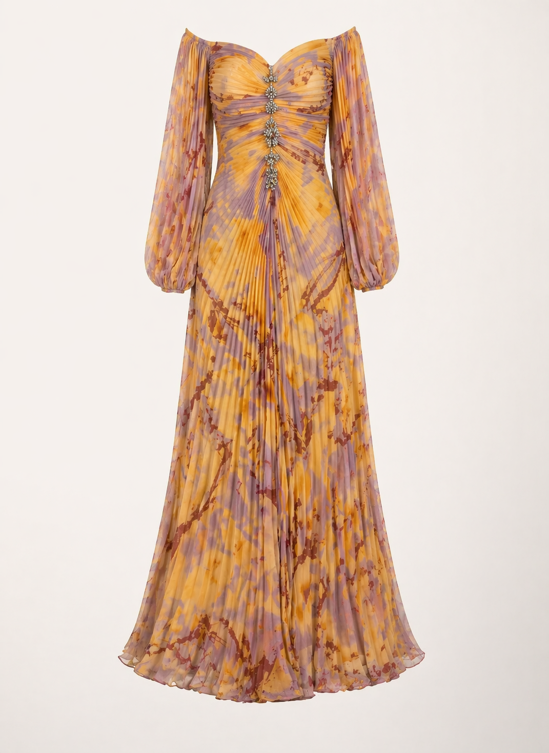 Langes elegantes Damenkleid mit plissiertem Schlitz - Lucia