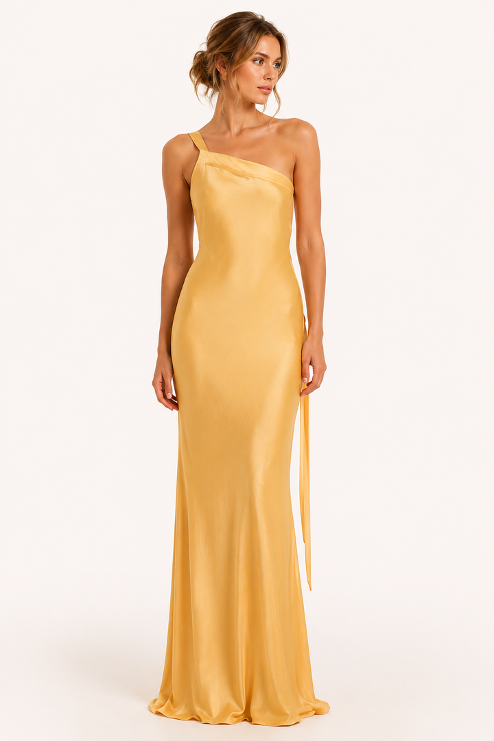 Asymmetrisches langes Kleid mit einer Schulter - Annelie