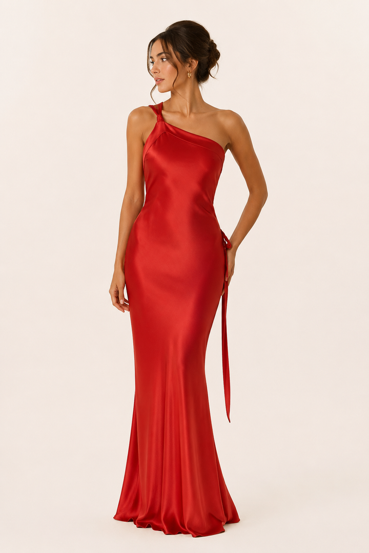Asymmetrisches langes Kleid mit einer Schulter - Annelie