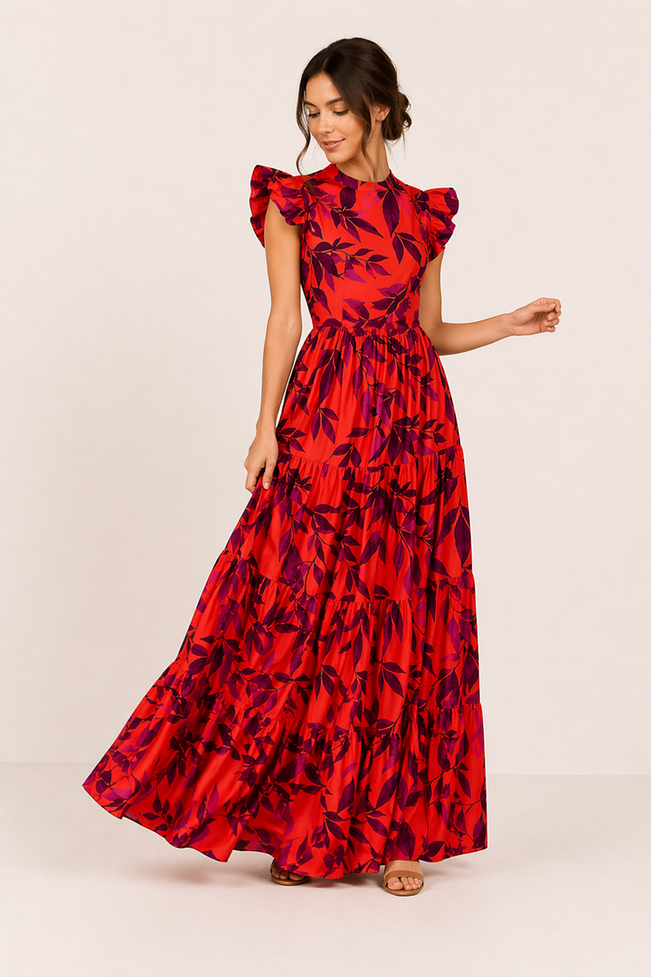 Floral langes Kleid kurze Ärmel Sommer Frau - Camila