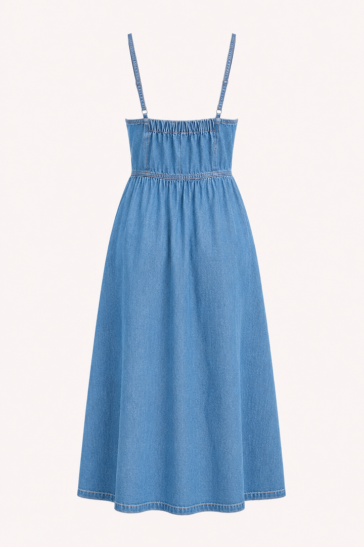 Midi-Denim-Kleid mit Knöpfen für Damen - Hanneli