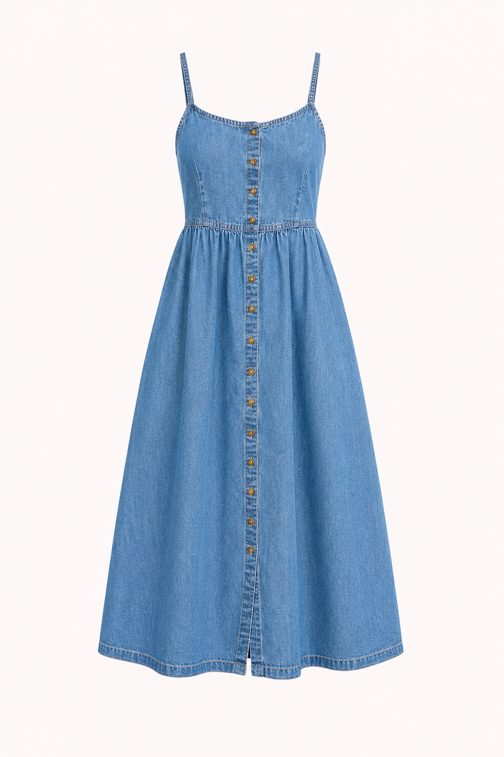Midi-Denim-Kleid mit Knöpfen für Damen - Hanneli
