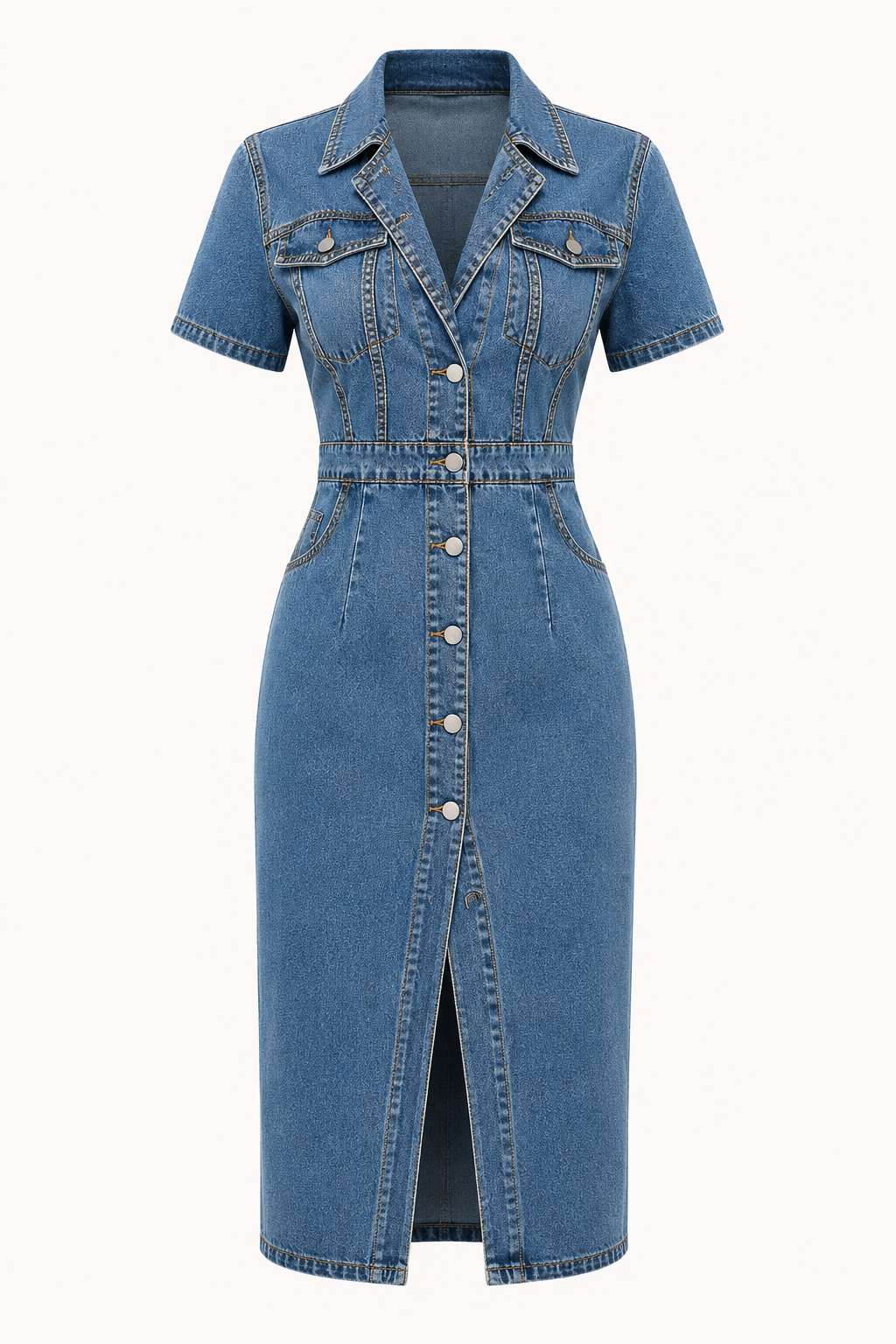 Midikleid aus Denim mit Knöpfen in schmaler Passform - Elara