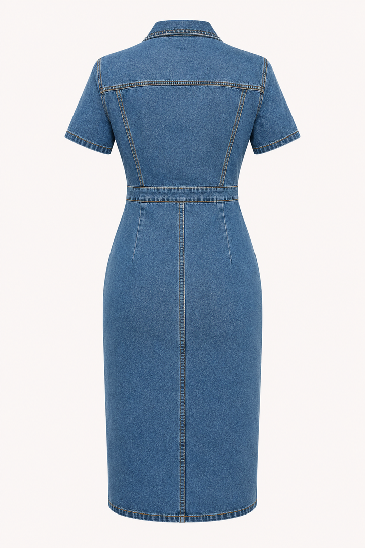 Midikleid aus Denim mit Knöpfen in schmaler Passform - Elara