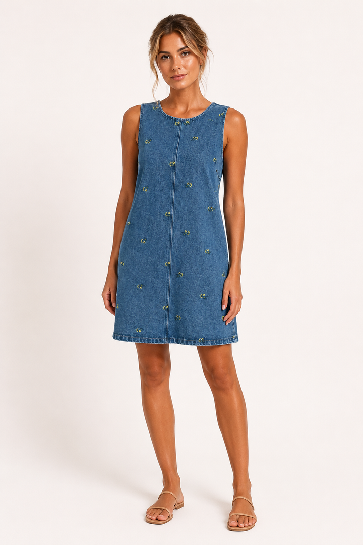 Kurzes ärmelloses Kleid aus Denim für Frauen - Leni