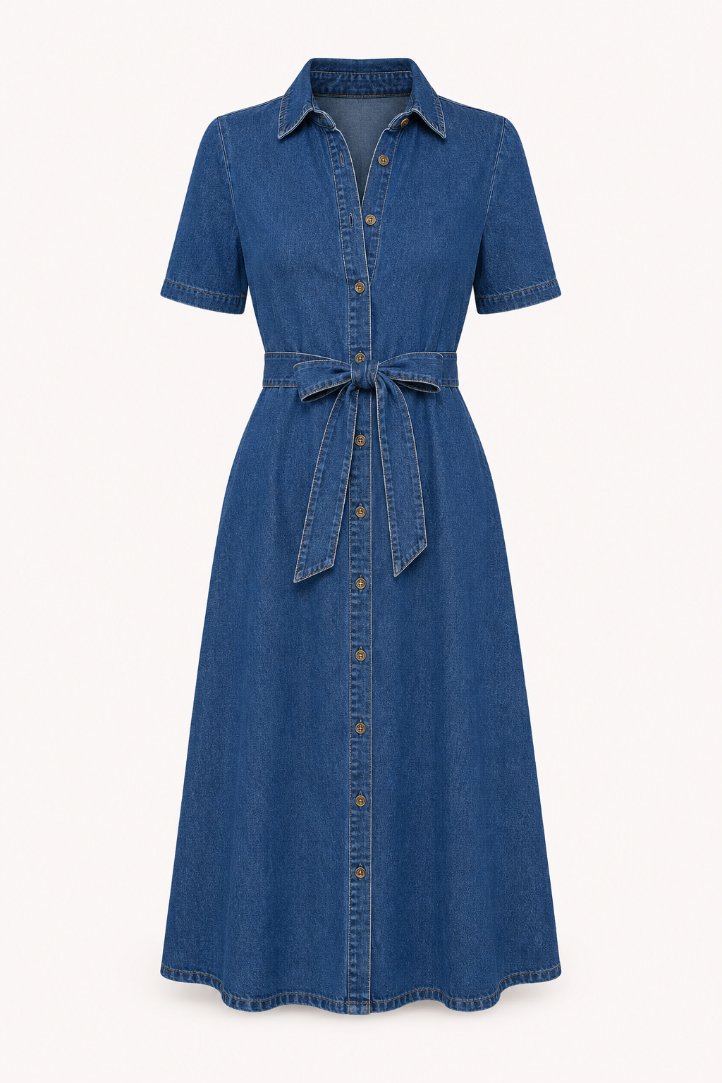 Damen Midikleid Denim lässig mit Gürtel und Knöpfen - Klara