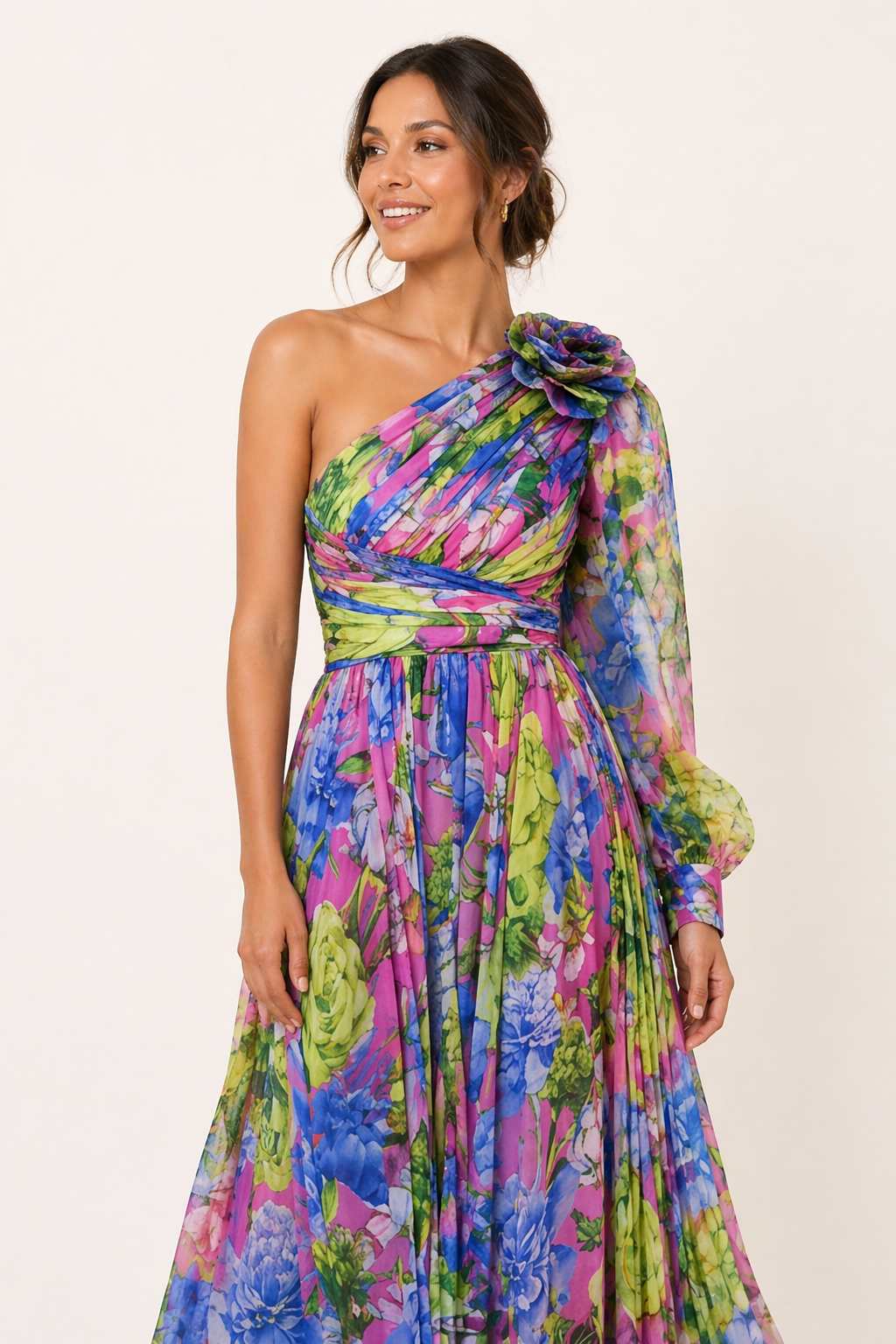 Floral eine Schulter langes Kleid mit Schlitz für Frauen Partei - Valentina