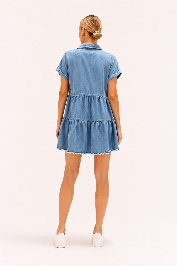 Kurzes Jeanskleid mit kurzen Ärmeln für Frauen - Heike