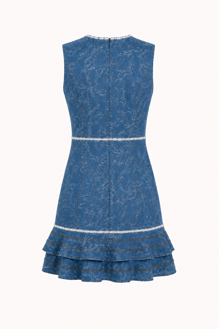 Kurzes ärmelloses bedrucktes Kleid aus Denim für Frauen - Gerlind